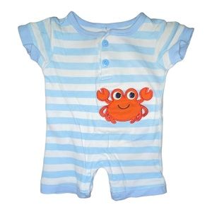 Sweet and Soft Baby Boys Size 3M blue white stripe crab romper